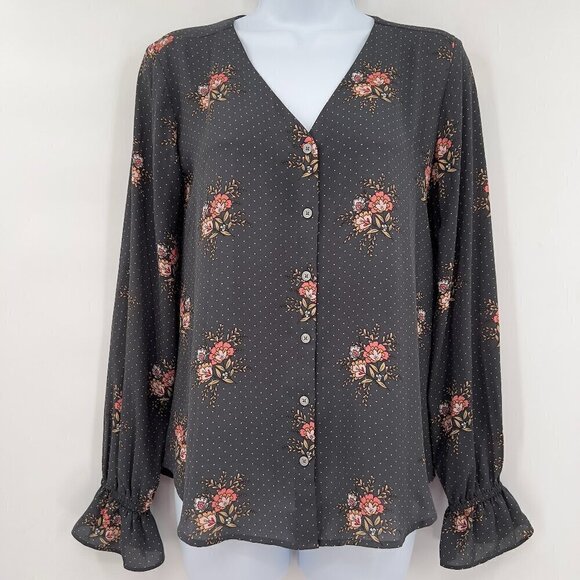 LOFT Polka Dot Floral Peasant Top/Blouse Size XS - Picture 1 of 6